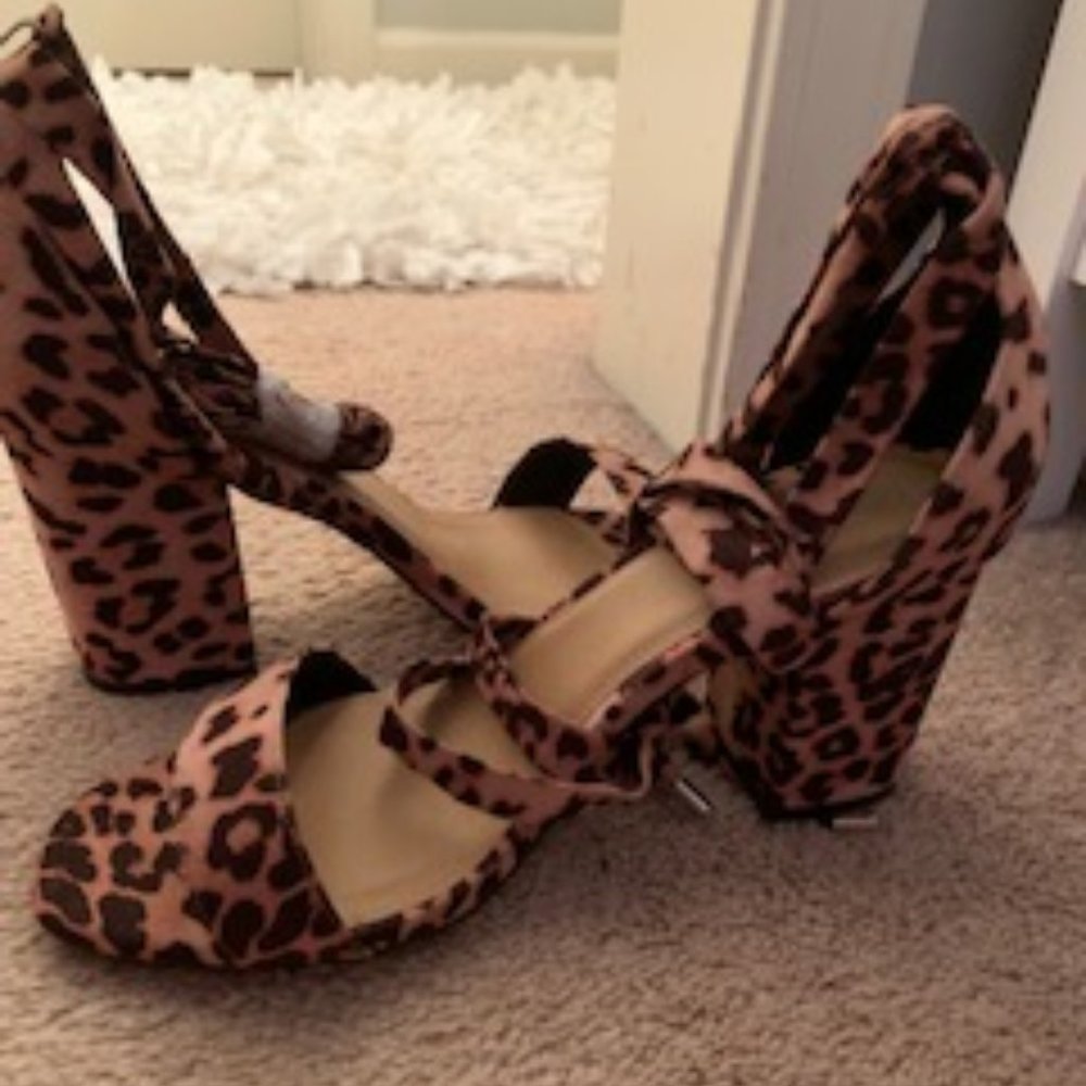 Leopard tie up heels